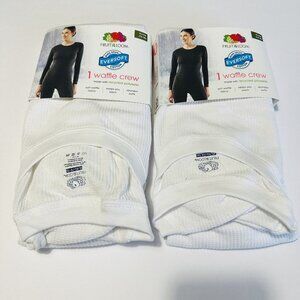 Womens XL 16 18 Fruit Of The Loom Waffle Crew Shirt White Thermals (2-Pack)